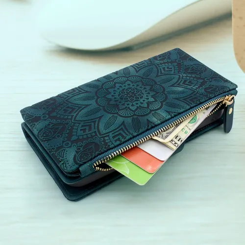 Vista 4 de Harryshell Funda de cuero desmontable con cremallera magnética con bolsillo para monedas para efectivo, 12 ranuras para tarjetas, correa de muñeca