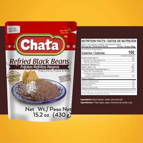 Vista 2 de Chata Frijoles negros tradicionales mexicanos refritos, 15.2, paquete de 1