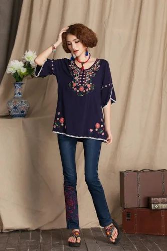 Vista 6 de Blusa mexicana estilo bohemio bordada para mujer