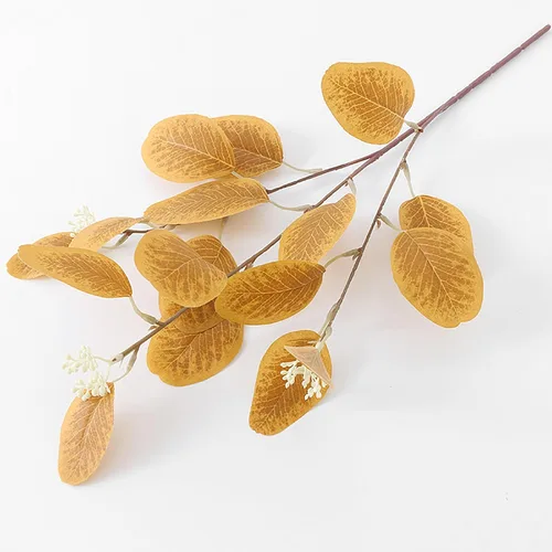 Vista 7 de Emivery Tallos de hojas de eucalipto de otoño, 6 tallos artificiales de follaje de otoño, ramas de eucalipto sintético naranja, decoraciones
