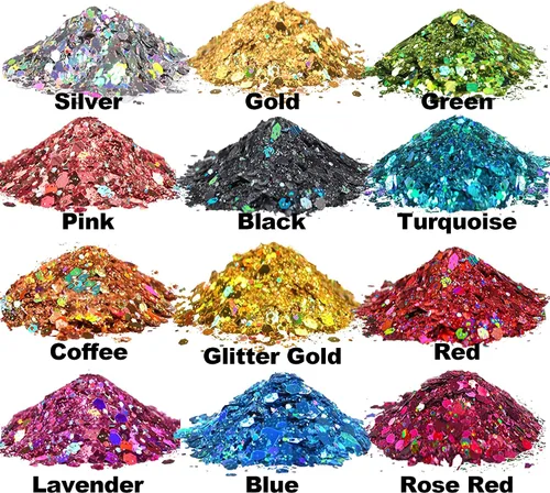 Vista 2 de HEMOER Purpurina Gruesa Holográfica, 12 Colores de Lentejuelas Brillantes, Conjunto de Purpurina de Poliéster Exclusivo Mixto para Resina Epoxi