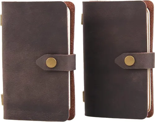 Vista 8 de Cuaderno de viaje pequeño de cuero, cuaderno de diario vintage con papel rayado, cuaderno de notas de cuero mini hecho a mano para mujeres y hombres