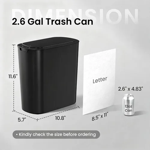 Vista 2 de Cesun Cubo de basura negro con sensor de movimiento automático para baño con tapa, cubo de basura sin contacto de 2.6 galones, cubo de basura