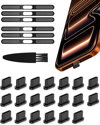 Vista 9 de Protectores de puerto USB C para enchufe antipolvo, 20 unidades, con cubierta de altavoz de teléfono, 6 calcomanías compatibles con iPhone 17 Pro