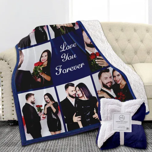 Vista 19 de Manta de Forro Polar Sherpa con Foto Personalizada - Suave, Cálida, Esponjosa - Regalos Personalizados para Parejas, Novio, Novia - Manta con Imagen