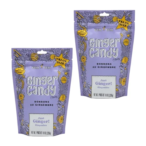 Vista 30 de Gem Gem Caramelos de jengibre masticables de sabor a limón, muestras de degustación de 1.25 oz