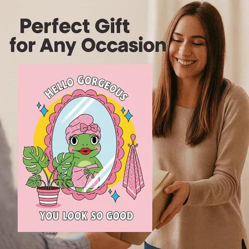 Vista 8 de Mirror Frog Says You Slay - Pink Frog Decor - Cute Bathroom Art for College Girls - Retro Bathroom Wall Art - Room Decor for Teens - Unframed 8x10