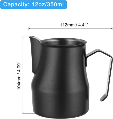 Vista 2 de uxcell Jarra de espuma de leche, taza de café de acero inoxidable de 12 oz/11.8 fl oz, jarra de espuma de leche con asa para el hogar, cafetería