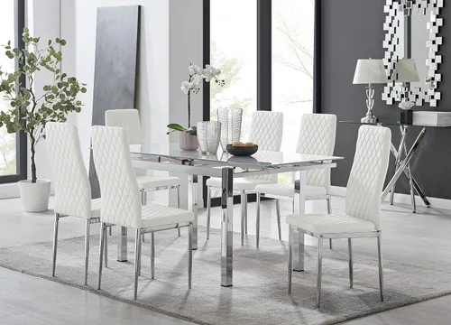 Vista 12 de Furniturebox UK Enna - Mesa de comedor extensible de cristal blanco y 6 sillas Milan (6 sillas capuchino)
