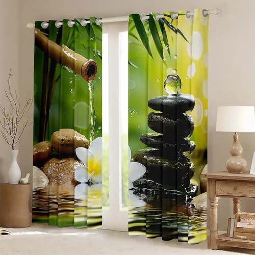 Vista 2 de Cortinas con piedras zen, cortinas de bambú para ventana de velas para niños, niñas, adolescentes, cortinas de tratamiento de ventanas de spa