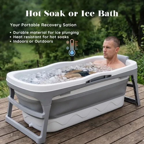 Vista 3 de Bañera portátil para adultos: bañera plegable extragrande de 56 pulgadas. Diseño ergonómico para el baño relajante definitivo, baño de hielo. Ideal