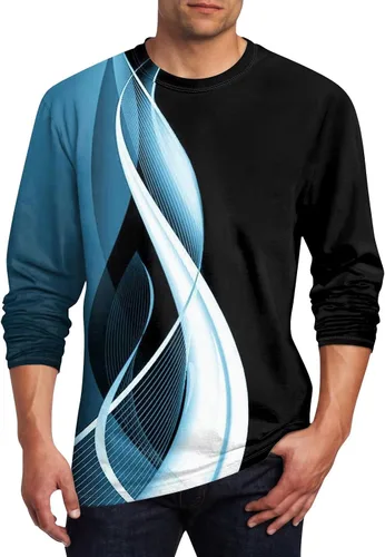 Vista 7 de Camisas casuales para hombre, de manga larga, cuello redondo, elásticas, suaves, casuales, S-4XL