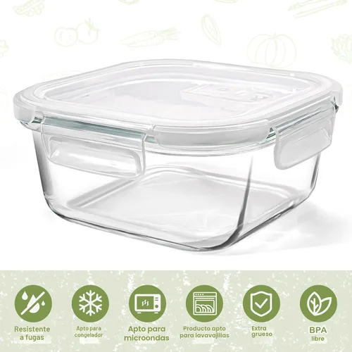 Vista 3 de Contenedor/Caja para sándwiches para el almuerzo, 24 oz de vidrio borosilicato apto para congelador, contenedores de vidrio cuadrados de 3 tazas