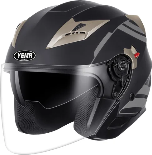 Vista 16 de YEMA Open Face Motorcycle Helmets, DOT Approved 3/4 Moped Helmet Dual Visor Quick Release Buckle, Helmets for Adults Motorcycle Men Women Helmets