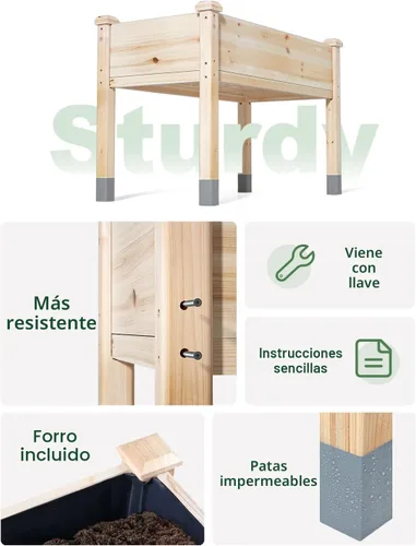 Vista 2 de MIXC Cama de jardín elevada de madera con patas, 48 pulgadas de largo x 24 pulgadas de ancho, maceta grande reforzada elevada para verduras, flores