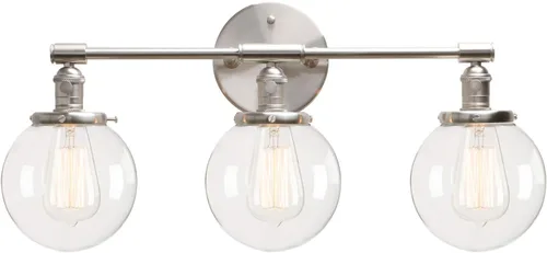 Vista 8 de PERMO Aplique de Pared Industrial Vintage con Mini Pantalla Globo Redonda de Vidrio Transparente Soplado a Mano de 5.9" (Cromado)