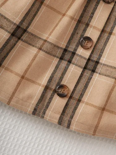 Vista 4 de Floerns Conjunto de camiseta de cuello alto de 2 piezas para niñas con minifalda a cuadros