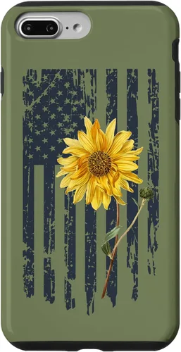 Vista 12 de iPhone 16 Yellow Sunflower Patriotic US American Flag Women Sage Green Case