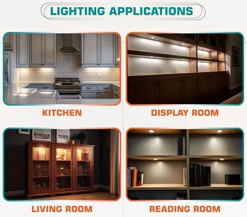 Vista 7 de Iluminación para debajo del gabinete, luces LED regulables, sobre o debajo para armario de cocina, luz nocturna segura, iluminación de acento, luz