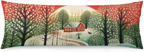 Vista 8 de Funda de almohada corporal de invierno con diseño de pájaros en el bosque, decorativa, larga, con cremallera, para decoración de sofá, sofá, 20 x 54