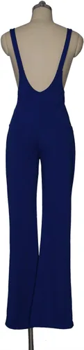 Vista 5 de Remelon Overol sin mangas para mujer, cintura alta, con cremallera frontal, acampanada, con tirantes, Azul