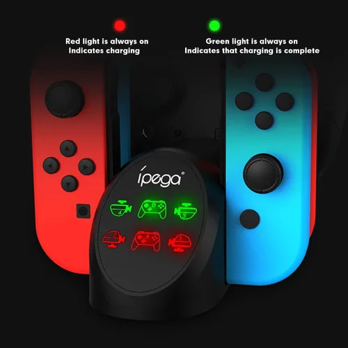 Vista 5 de Base de carga para controladores Nintendo Switch - Estación de carga rápida 6 en 1 para 4 Joy-Cons y 2 controladores Pro - Organizador compacto