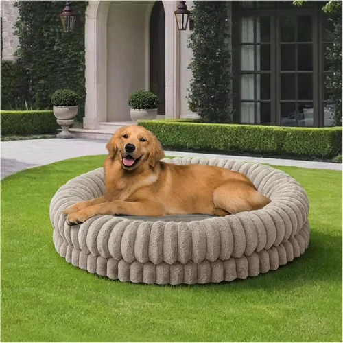 Vista 16 de BALANCE Cama de lujo para perros en forma de dona, camas redondas de 24 pulgadas para perros pequeños, lavable, cama ortopédica calmante para Gris