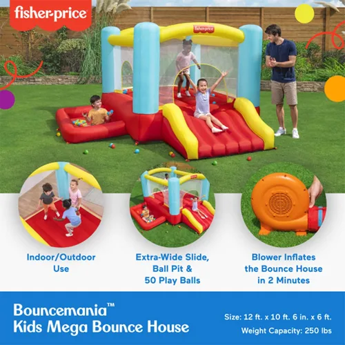 Vista 2 de Fisher-Price Bouncemania - Casa hinchable inflable con 50 pelotas de juego, multicolor