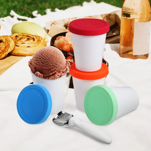 Vista 9 de Paquete de 4 recipientes de helado de 8 onzas con tapas y cuchara, reutilizables, para almacenamiento de alimentos, para yogurt Sundae