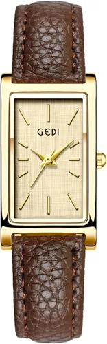Vista 18 de Reloj de cuarzo para mujer Carlien, elegante reloj de vestir rectangular con correa de cuero y corona de cristal azul Rosa Negro