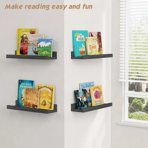 Vista 7 de Forbena Estante de repisa negra para fotos, estantes flotantes con borde para pared, estantes de pared pequeños para baño, dormitorio, cocina