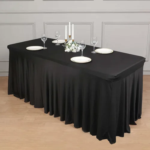 Vista 9 de Efavormart - Falda de mesa rectangular de una pieza de elastano de 6 pies, color negro, con volantes