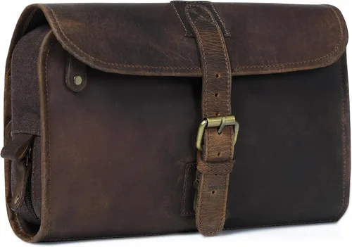 Vista 9 de LEATHER VILLAGE DOPP-3, Negro Genuine Buff Leather, 11X7 In Folded & 20X11 In Open, Ykk Zippers, Brass Hook,Water Resistant Canvas Lining, For Men
