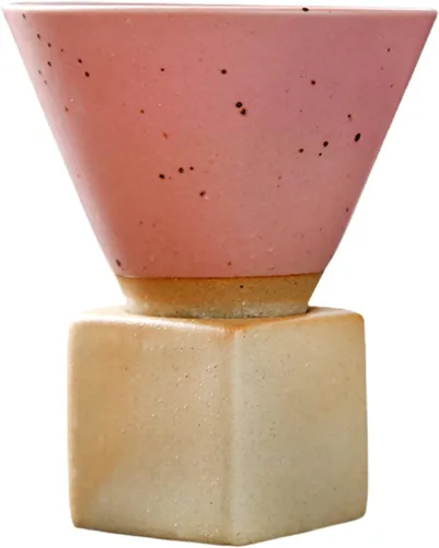 Vista 11 de Taza de café de cerámica gruesa con base, taza de porcelana creativa con forma de cono triangular de 6.8 fl oz, tazas pequeñas personalizadas