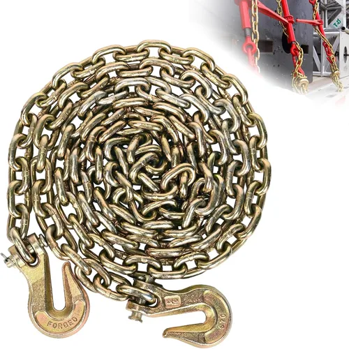 Vista 8 de AAIN - Cadena de amarre de transporte de 3/8 pulgadas x 10 pies para sujeción, 7,100 libras WLL, cadena de remolque resistente G80 con ganchos