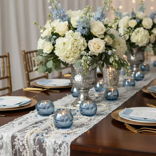 Vista 5 de 12 PCS Portavelas Votivos de Vidrio de Mercurio Azul para Velas de Té - Centros de Mesa Azules para Decoraciones de Despedida de Soltera, Decoración