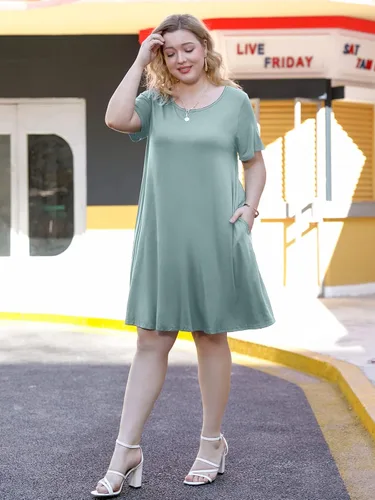 Vista 5 de JollieLovin - Vestido de manga corta para mujer, holgado, casual, con bolsillos