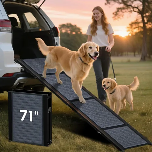Vista 9 de HBTower Rampa plegable para perros de 63 pulgadas de largo y 17.3 pulgadas de ancho para automóvil, SUV y camión, rampa portátil para mascotas