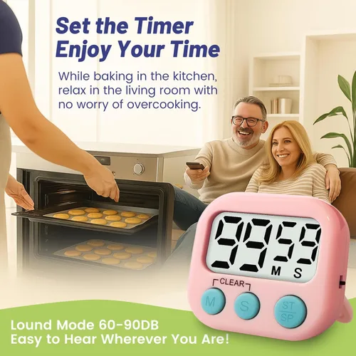 Vista 5 de Temporizador digital de 2 piezas para niños, temporizador de cocina magnético de cuenta regresiva, temporizadores de alarma fuertes mejorados