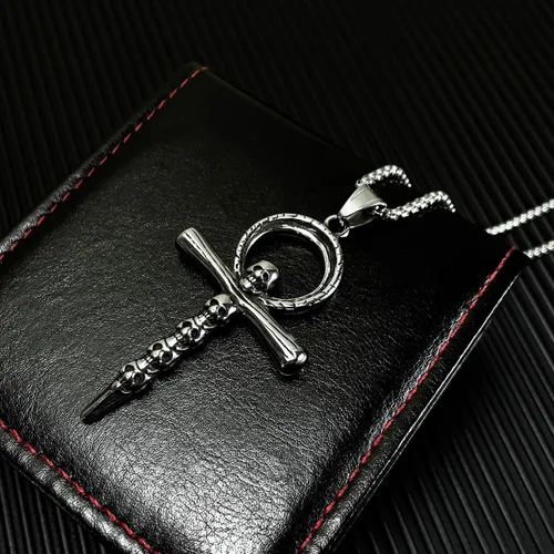 Vista 3 de Collar de cruz, Ankh, oración de serenidad, calavera, collar con colgante de cruz celta para hombres y mujeres, joyería cristiana, potente