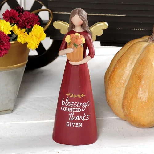 Vista 2 de Blossom Bucket Fall Angel - Figura de mesa de resina de 6 pulgadas (Bessings Counted)