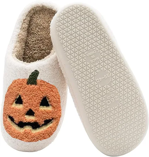 Vista 3 de ODYQIG Pantuflas de calabaza de Halloween para mujer y hombre, pantuflas de calabaza cálidas y espeluznantes para el hogar
