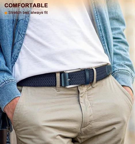 Vista 3 de BULLIANT Cinturón para hombre, paquete de 2 unidades, elástico trenzado para hombre, para golf, caza, pantalones de mezclilla, 1 38 pulgadas