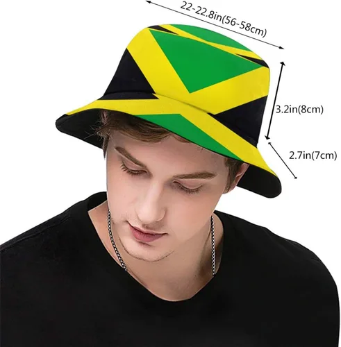 Vista 3 de Sombrero de pescador con bandera de Jamaica para exteriores, sombrero de sol de Jamaica, gorra de pescador plegable para hombres, mujeres