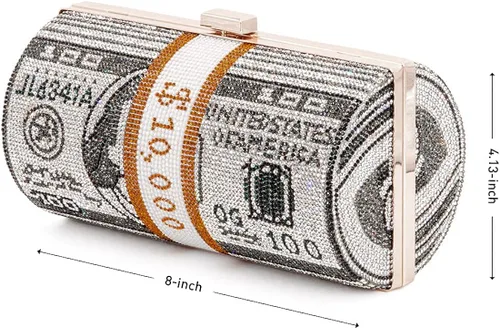 Vista 5 de TANOSII Bolsa de noche para mujer apilada de efectivo con diamantes de imitación bolso de hombro para dinero