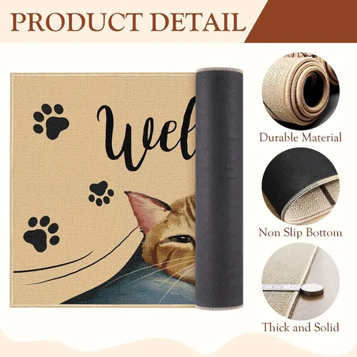 Vista 5 de Heyfibro Tapete de bienvenida para puerta de gato, tapete antideslizante de huella de mascota, decoración familiar, 29 x 17 pulgadas, tapete de goma