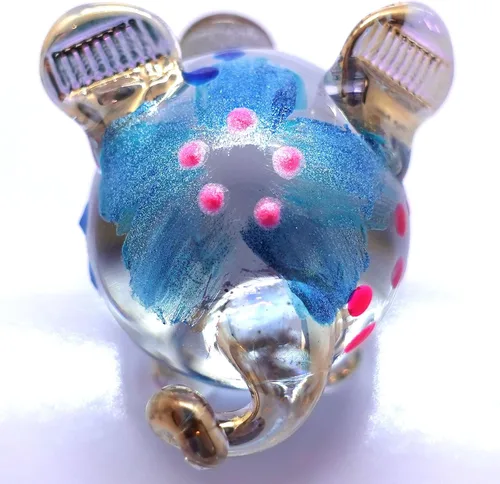 Vista 3 de Figuras pequeñas de cerdo en miniatura de animales soplados a mano, arte de vidrio coleccionable, decoración de regalo, V1 (flor azul)