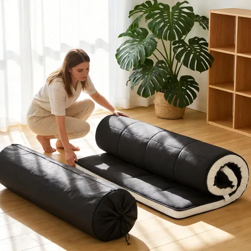 Vista 11 de Tiita Colchón japonés, colchón futón de 4 pulgadas de grosor con bolsa de almacenamiento y 2 correas, tapete de tatami para dormir tamaño individual