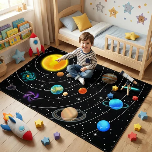 Vista 31 de Alfombra espacial para habitación de niños, alfombra de galaxia para niños, alfombras espaciales para dormitorio de niños, decoración