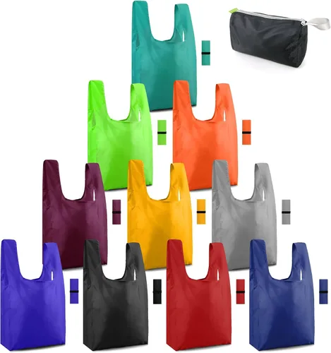 Vista 17 de BeeGreen Bolsas de comestibles reutilizables plegables, paquete de 12 bolsas grandes y bonitas, bolsa de regalo de tela lavable resistente con asas